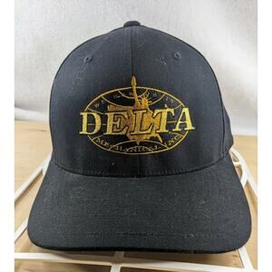 Delta Flexfit Cap Hat Baseball Black Size Fitted S/m Mens Tech Golf